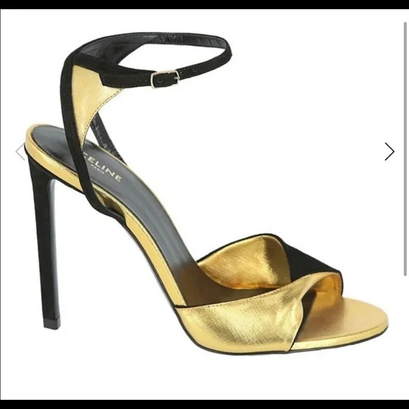 CELINE Black Leather Heels Gold Accent Céline Black Point Toe